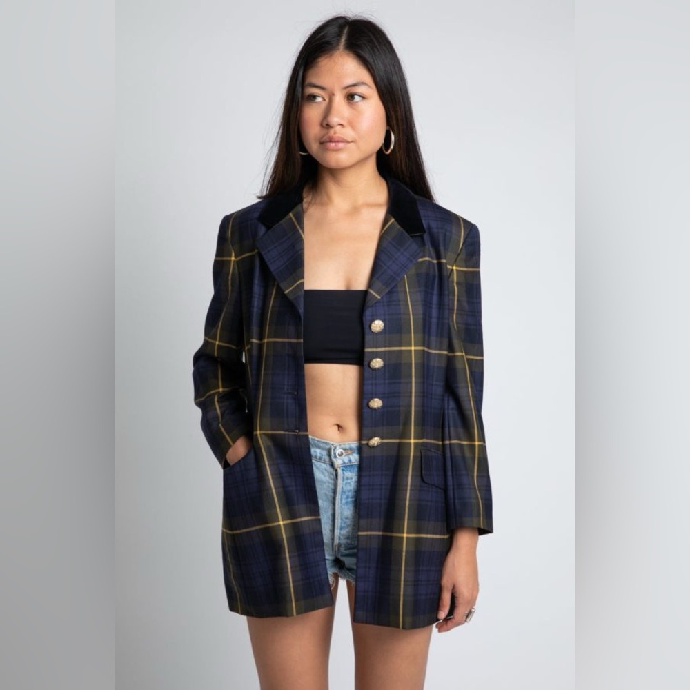 Escada Vintage Plaid Blue Blazer size 42 or Medium
